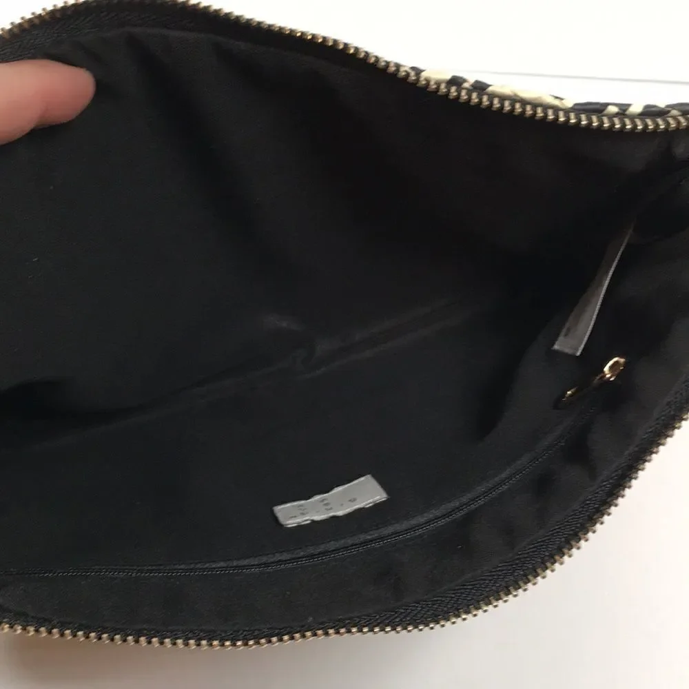 A New Day Straw Rafia Black and Creme Pom Pom Clutch Wristlet
